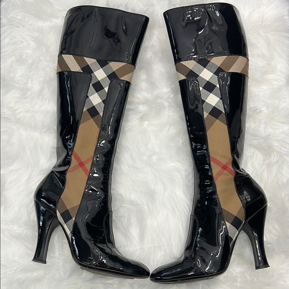Burberry Black Patent Leather Knee-High Boots